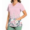 Women's Casual Printed V-Neck Pocket Side Slit Short Sleeved Top Short Sleeved Top