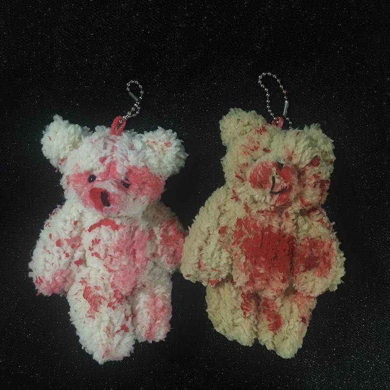Bloody Punk Plush Bear Keychain for Halloween Creepy Stuffed Animal Pendant Bag Purse Accessory for Party Trick Cosplay