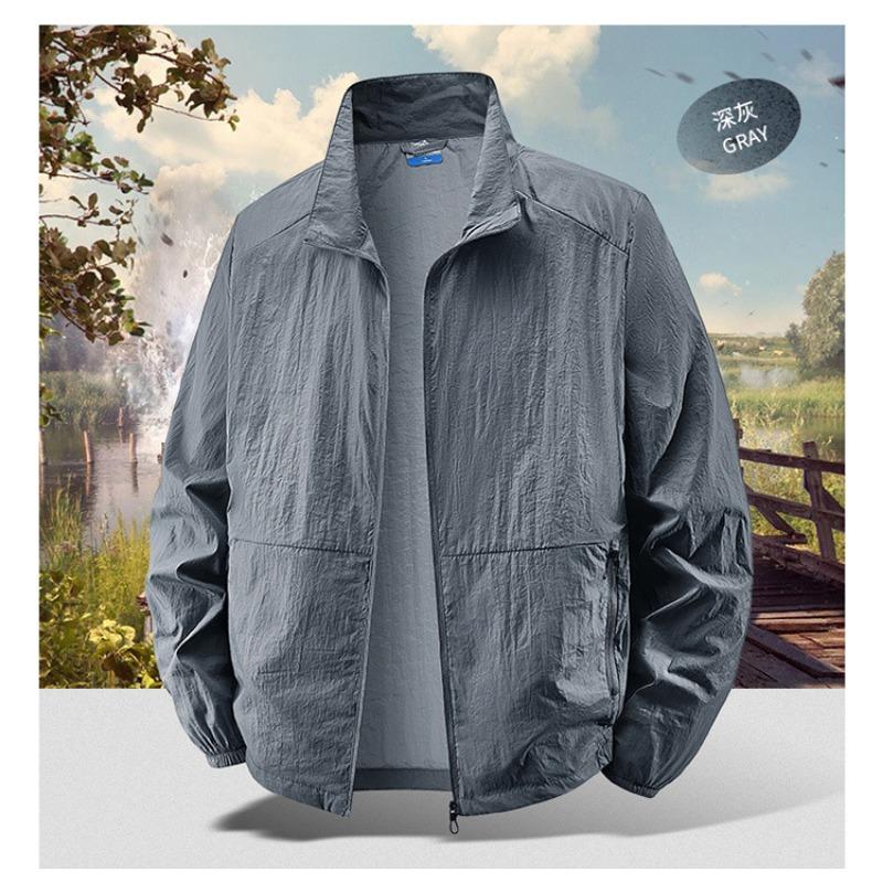 Mens Solid Color Loose Casual Breathable Outdoor Sports Thin Jacket Outerwear