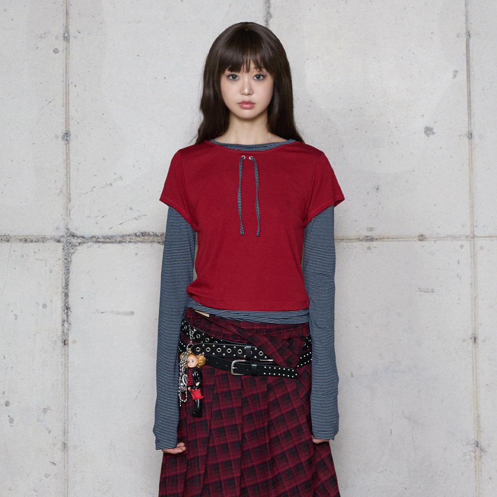 LALAFOX Slim Layered T-Shirt Red T-Shirt Br4Cl014