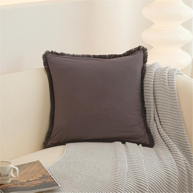 Solid Color Velvets Throw Pillow Case with Tassels Trim Bohemians Style for Living Room Decoration 18x18