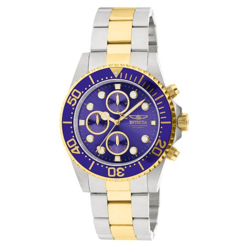 

Invicta Pro Diver Quartz Watch, 43mm Case, Steel/Gold, Stainless Steel Strap, Blue Dial, 1773, Men s, Officially Imported, Silver