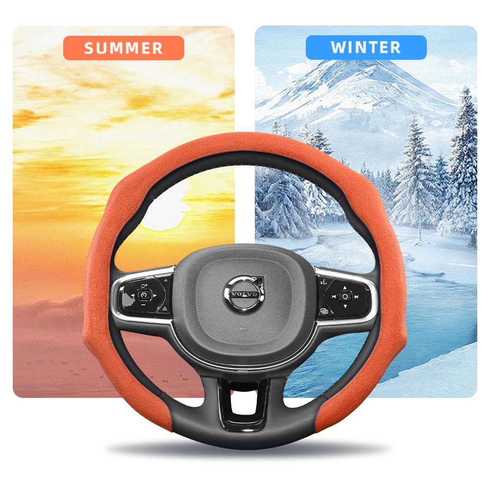 Suitable for Volvo Premium Suede Snap-On Steering Wheel Cover Anti-Slip Durable Xc60 Xc40 Xc90 S90 V60 S60 C40 Recharge V90 Cc Excellence V40 V70