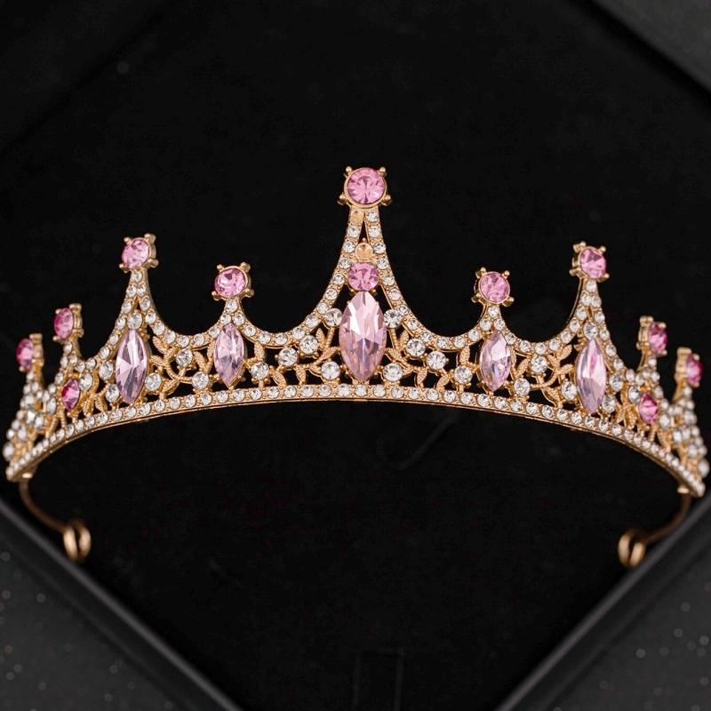 Pink Crystal Tiaras and Crowns Headband for Women Rhinestone Prom Diadem Bridal Wedding Hair Accessories Jewelry Crown Tiara