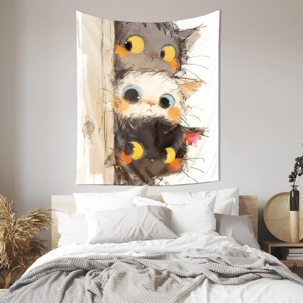 Cute Kitten Mural Hanging Cloth  Artistic Cat Picture Home Decor Tapestry