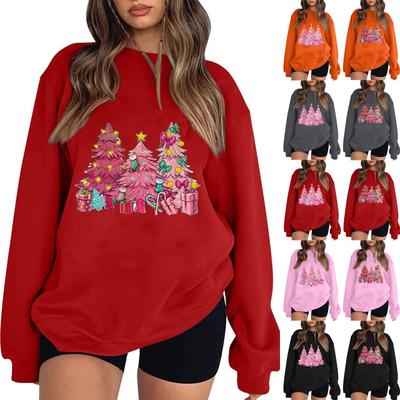 Pull décontracté à manches longues et col rond pour femme, haut imprimé de Noël, sweat à capuche à manches longues