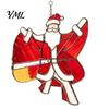 Christmas Tree Decor Snowman/Santa Claus/Deer Suncatcher, Stained Glass Style Pendant with Hanging Acrylic Chain, 2D Flat Ornament for Garden