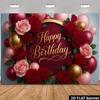 2D Rote Rosa Rose Alles Gute zum Geburtstag Hintergrundbanner Goldener Ballon Party Hintergrund Dekoration