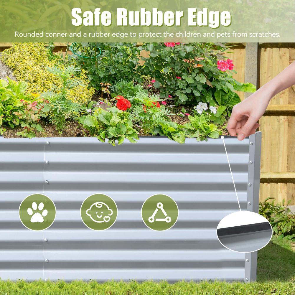 

US STOCK Galvanized Raised Garden Bed Outdoor 8x4x2FT Steel Heightened Planter Box For Gardening Flowers Vegetables Herbs срібний