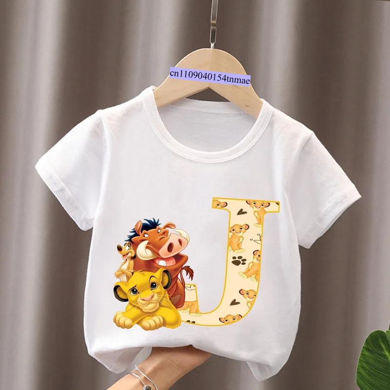 The Lion King Cute Simba Letter A B C Name Print Kids T-Shirts Girls Clothes Baby Boys Short Sleeve T Shirt Summer Children Tops