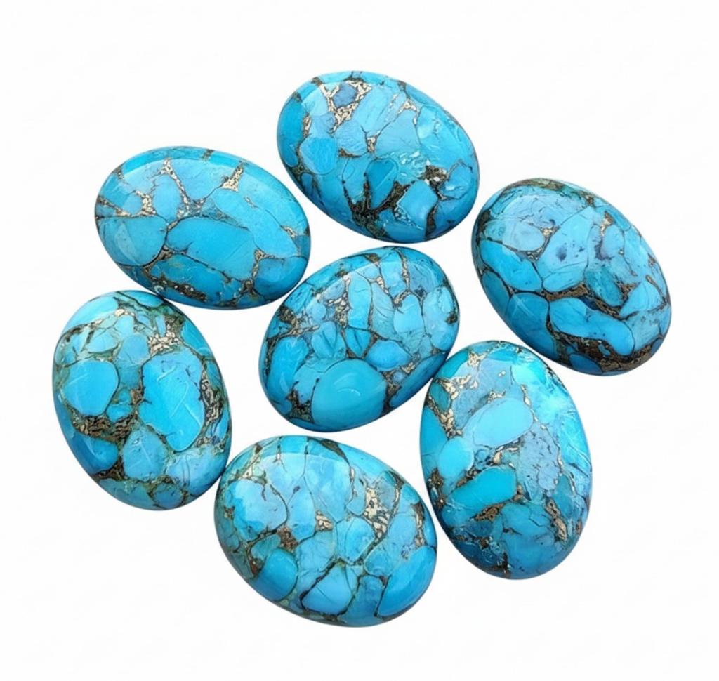 Oval Flat Back Copper Turquoise Cabochons for Jewelry Making - Blue Turquoise Gemstones