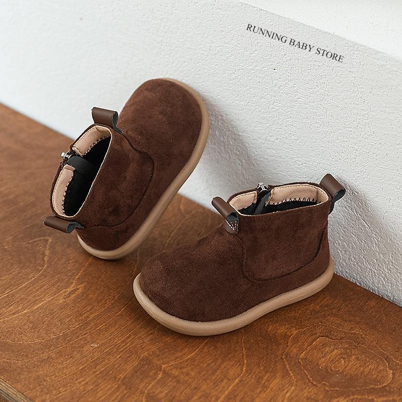 

Children s Cotton Shoes Winter New Short Boots for Girls All Match Retro Velvet Boy Solid Suede Leather Ankle Boots I08031 21 коричневый