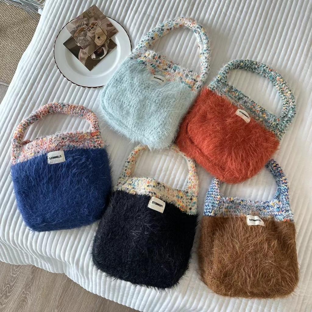 Handbags for Women Korean Knitting Fashi Spring Autumn Fashi Patchwork Girls Handbag