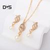 2Pcs/Set Women Jewelry Set Imitation Pearl Rhinestones Inlaid Necklace Drop Earrings Set Wedding Accessories