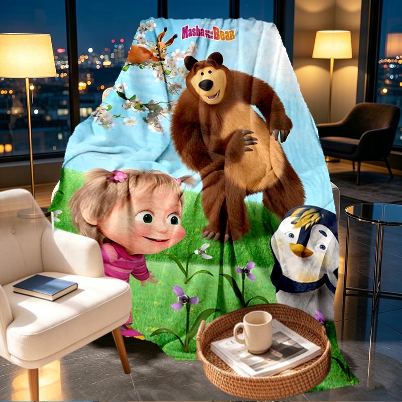 Masha and The Bear Print Blanket - Soft & Comfortable, for Bedroom, Travel, Sofa, Home Decoration - Birthday Christmas Gift for Friend