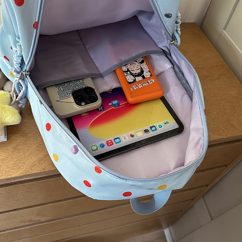 Puppy Dot Print Backpack Junior High School Student Lightweight Schoolbag Girls Large Capacity Backpack