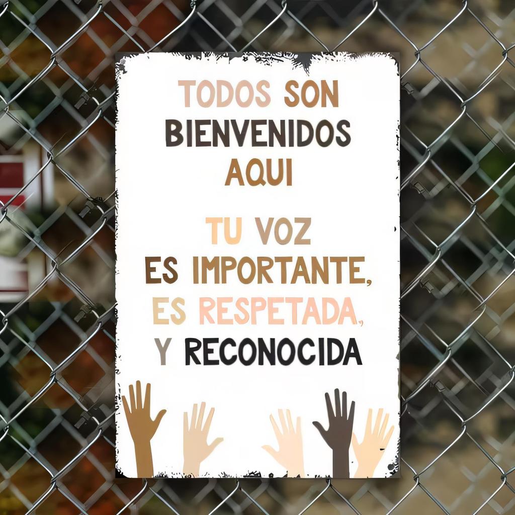 Tin Sign Todos Son Bienvenidos Aqui Tu Voz Es Importante Es Respetada Y Reconocida Welcome Spanish Quote Metal Wall Art for E
