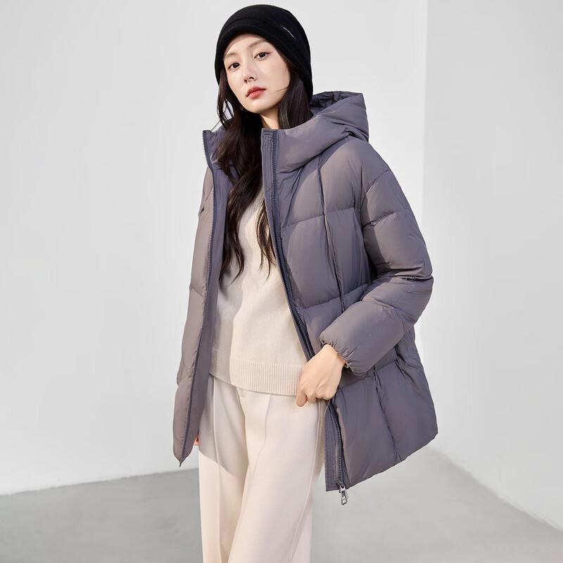 HSTYLE Women's Mid-Length White Duck Down Hooded Puffer Jacket