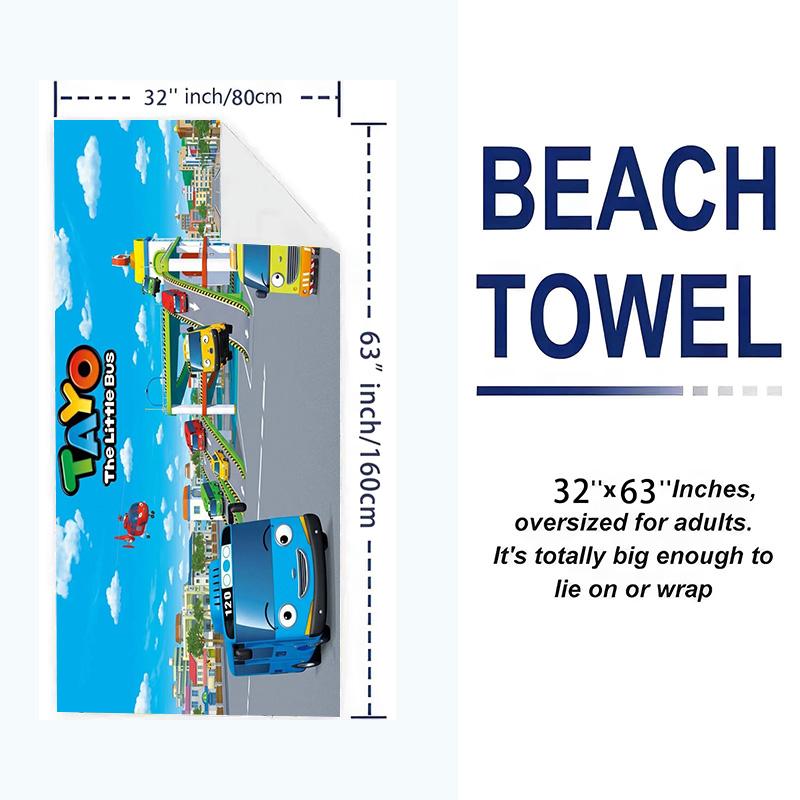Tayo the Little Bus Print Beach Towel, Large Soft Quick Dry Towel for Beach Camping Swimming