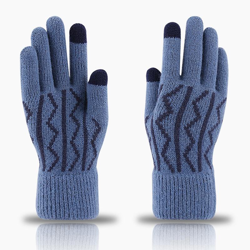 Warm Outdoor Riding Gloves, Piled and Thickened Full-finger Men's and Women's Autumn Jacquard Knitted Cold-proof Gloves