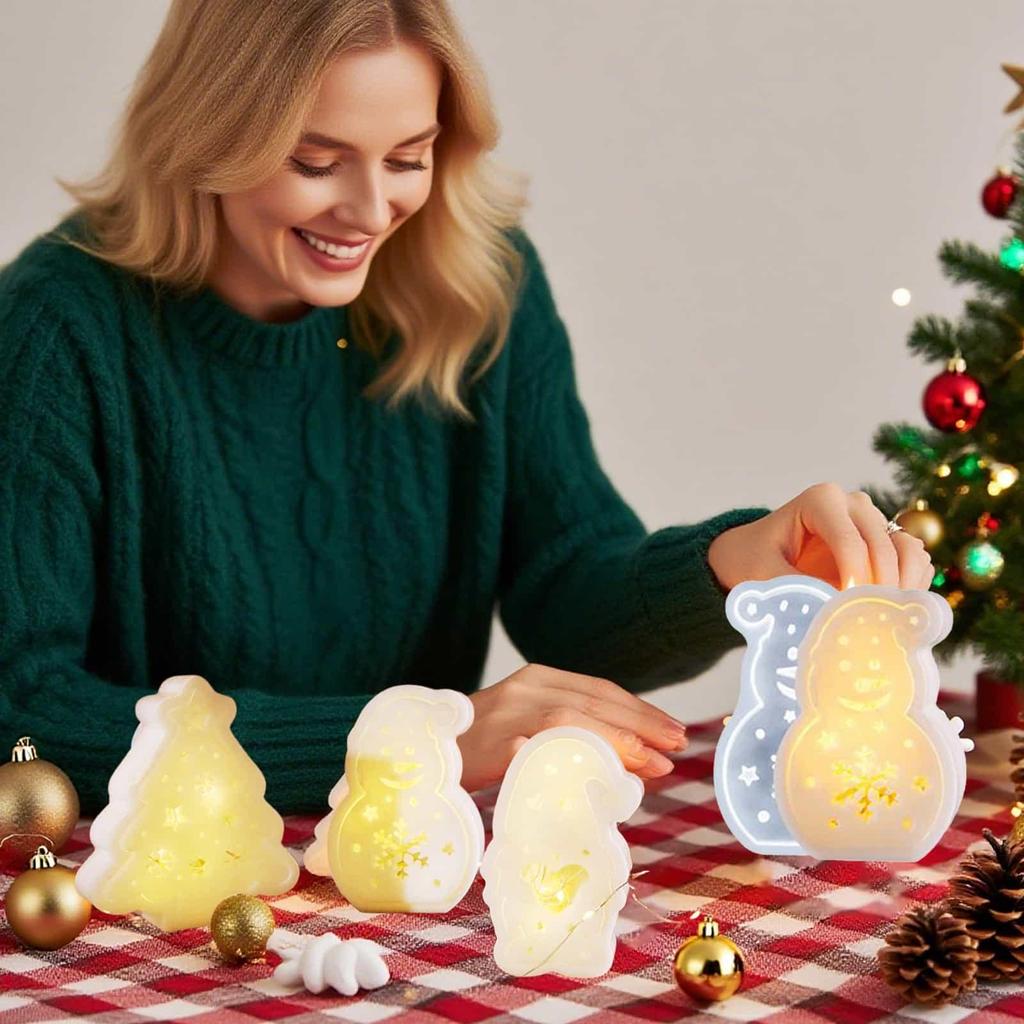 Christmas Candle Holders Silicone Molds Xmas Tree Shaped Tea Light Candle Holder Making Resin Epoxy Casting Mold Home Decoration