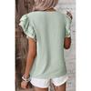 2026 Petal Sleeve Round Neck Short Sleeve T-shirt Fashion Women O Neck Summer Blouse Short Sleeve Elegant Solid Color Casual Ruffled Tops Ladies Shirt