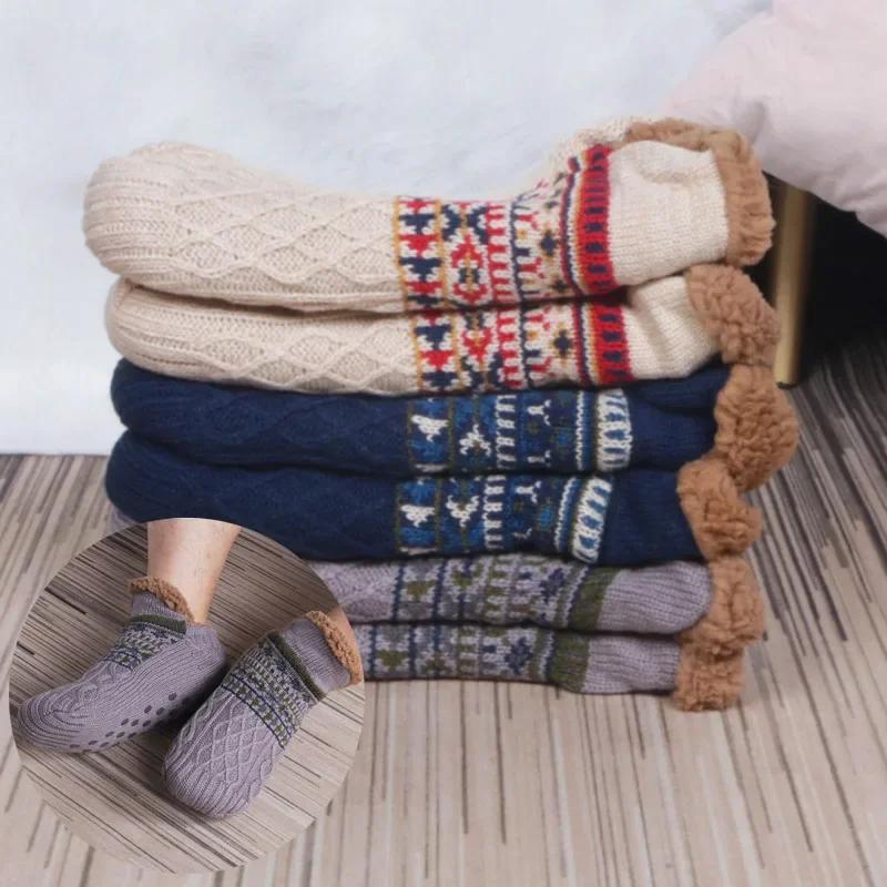 Indoor Winter Slippers Socks Warm Men Women Socks Home Bedroom Sleeping Socks Plus Fleece Carpet Sock Non-slip Knitted Yoga Sock
