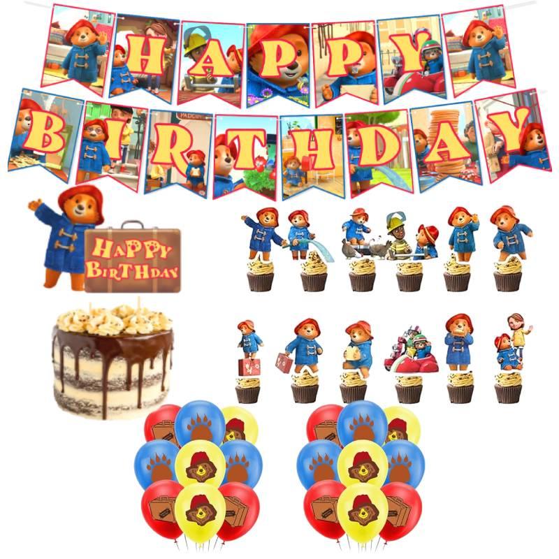 Party Bär Geburtstagsdeko Set Banner Cake Toppers Luftballons Zugflagge