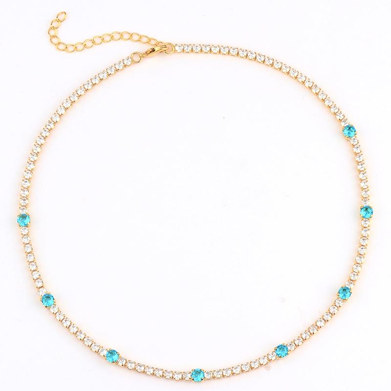 Mix Fashion Summer Colorful Rainbow Women Girl Jewelry 5A Cubic Zirconia Delicate Gold Filled Charm Tennis Chain Necklaces