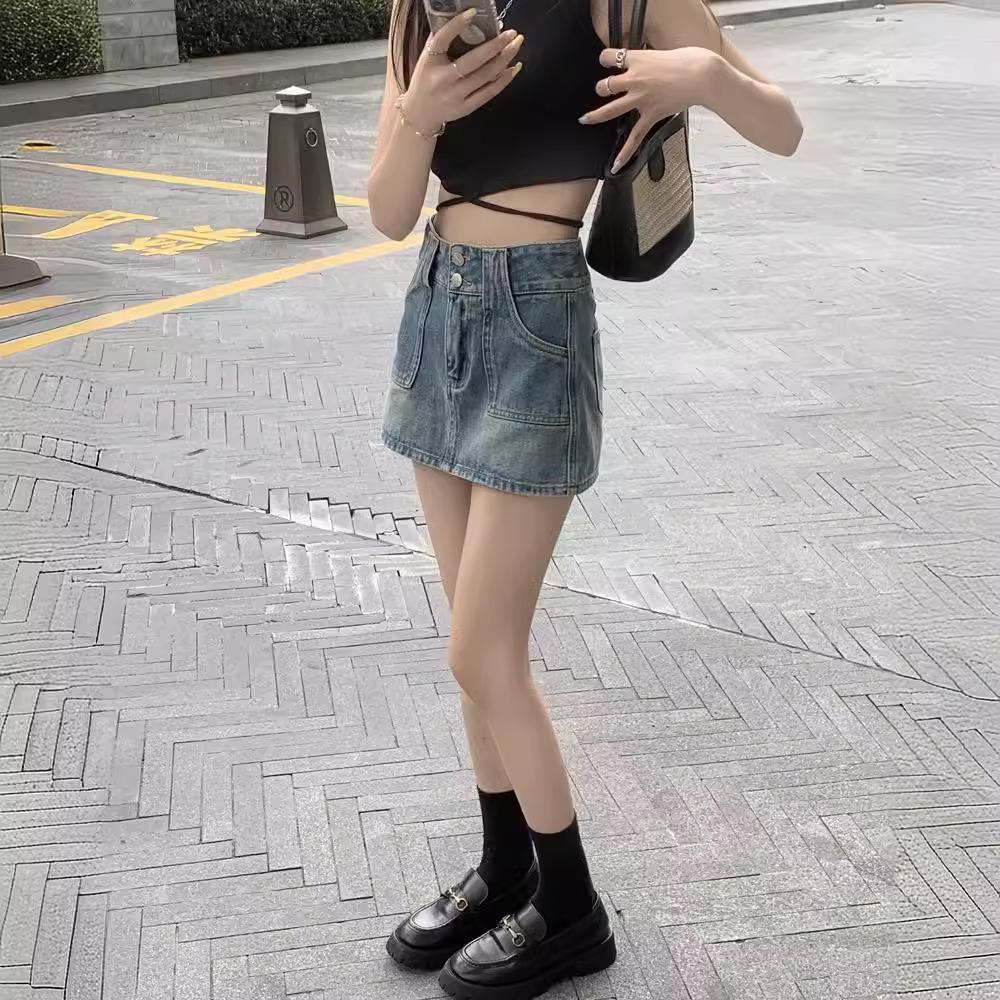 2024 Washed Retro Denim A-Line Mini Skirt: Spring & Summer Fashion