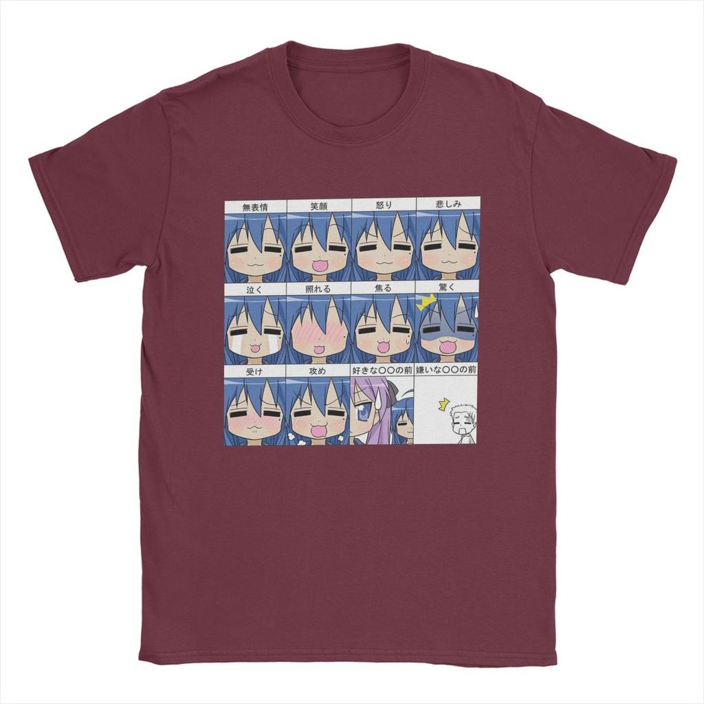 Konata Lucky Star Expresions T-Shirt Men Anime Casual Cotton Tees Round Neck Short Sleeve T Shirt Birthday Present Clothes