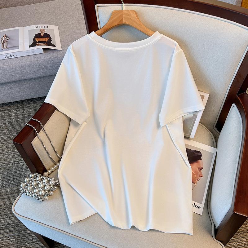 Women's Plus Size Short-Sleeve Loose Mid-Length Slimming Round Neck T-Shirt (Sizes 200-350) Model 6506
