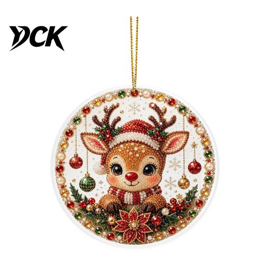 Festive Wall Hanging Christmas Acrylic Ornament, 2D Flat Double Side Printed Office Holiday Decorations Santa Snowman Pendant for Tree Window,
