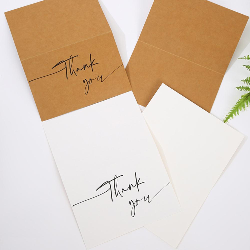 6pcs Thank You Folding Card Gift Kraft Message DIY Decoration Holiday Greeting Card Envelope Seaing Sticker Student Stationery