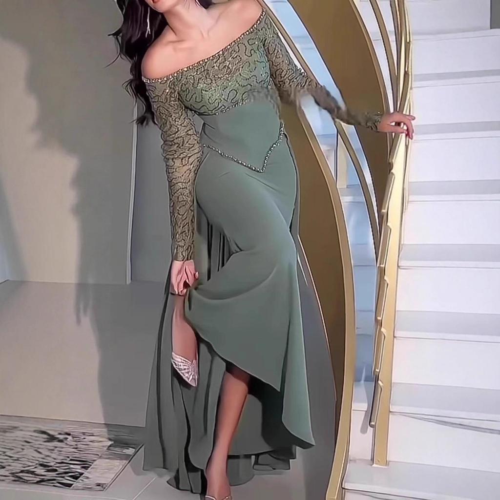 Autumn 2025 European & American Style Elegant Waist-Hugging Evening Dress
