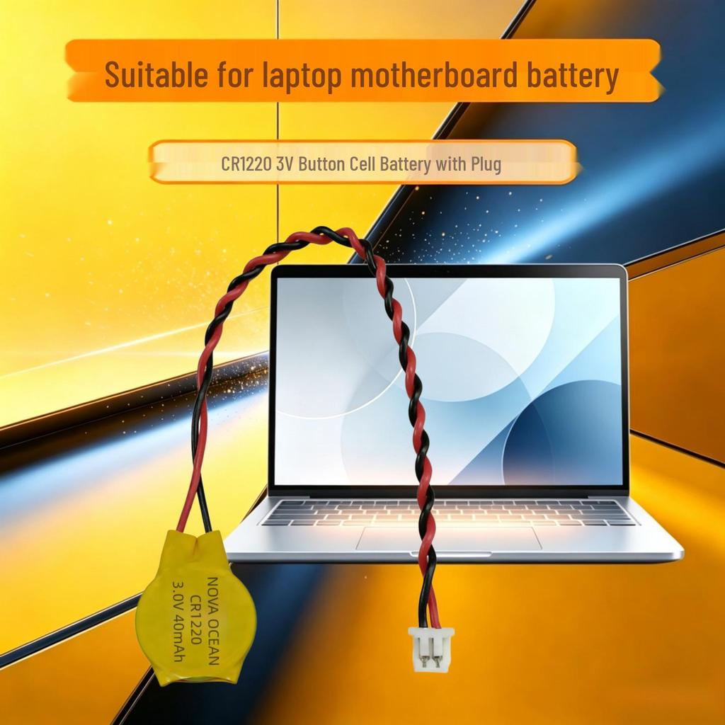 CR1220 3V BIOS & CMOS Backup Battery with 2-Hole Wire for Laptop Motherboard Clock