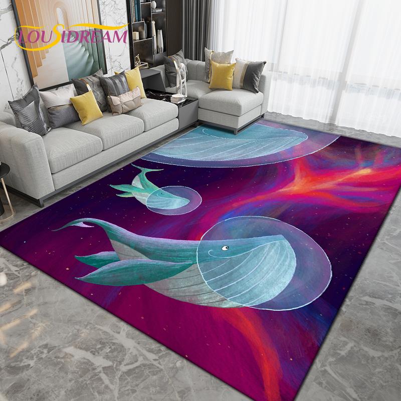 Ocean Underwater World Fish Dolphin Octopus Area Rug,Carpet Rug for Living Room Bedroom Sofa,Kitchen Bathroom Non-slip Floor Mat