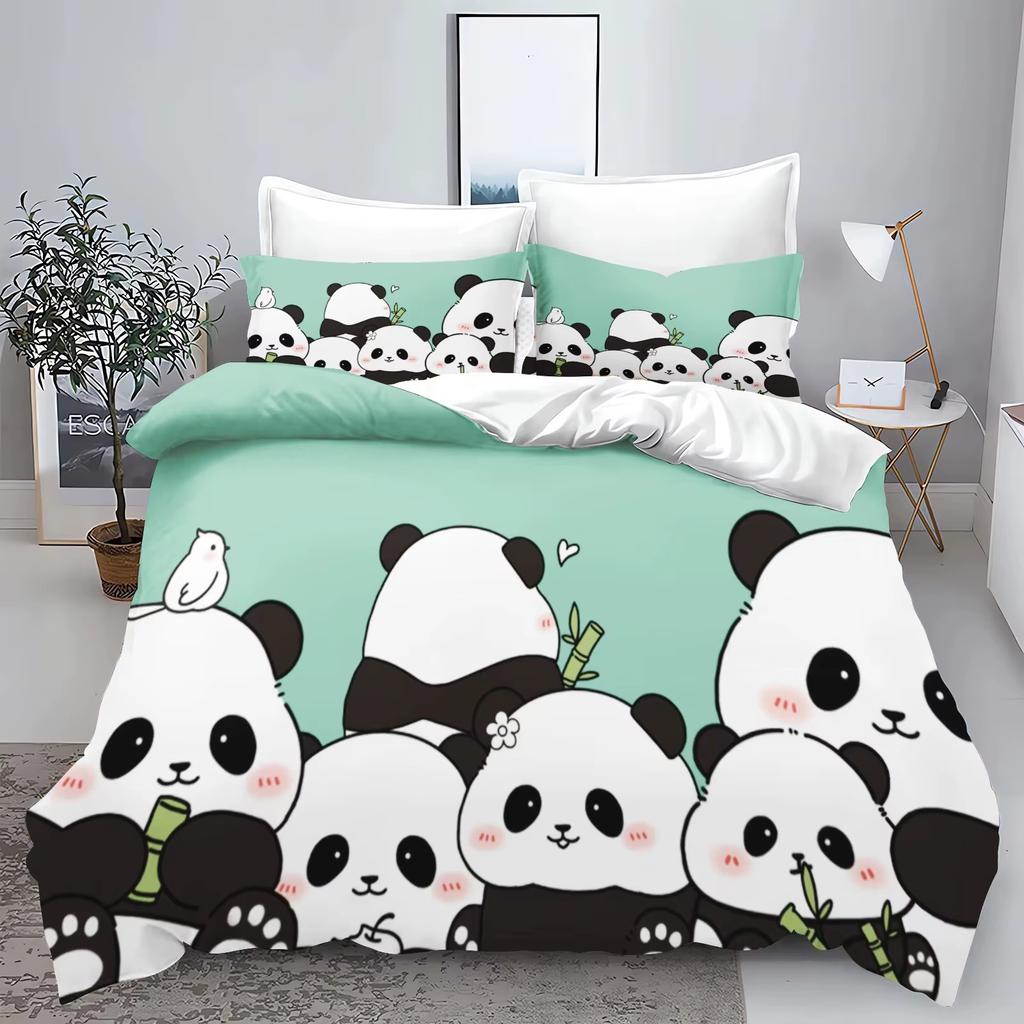 Cute Cartoon Panda 3D Printed Bedding Set Children'S Duvet Cover Pillow Case Set Anime  Polyester Home Decoration