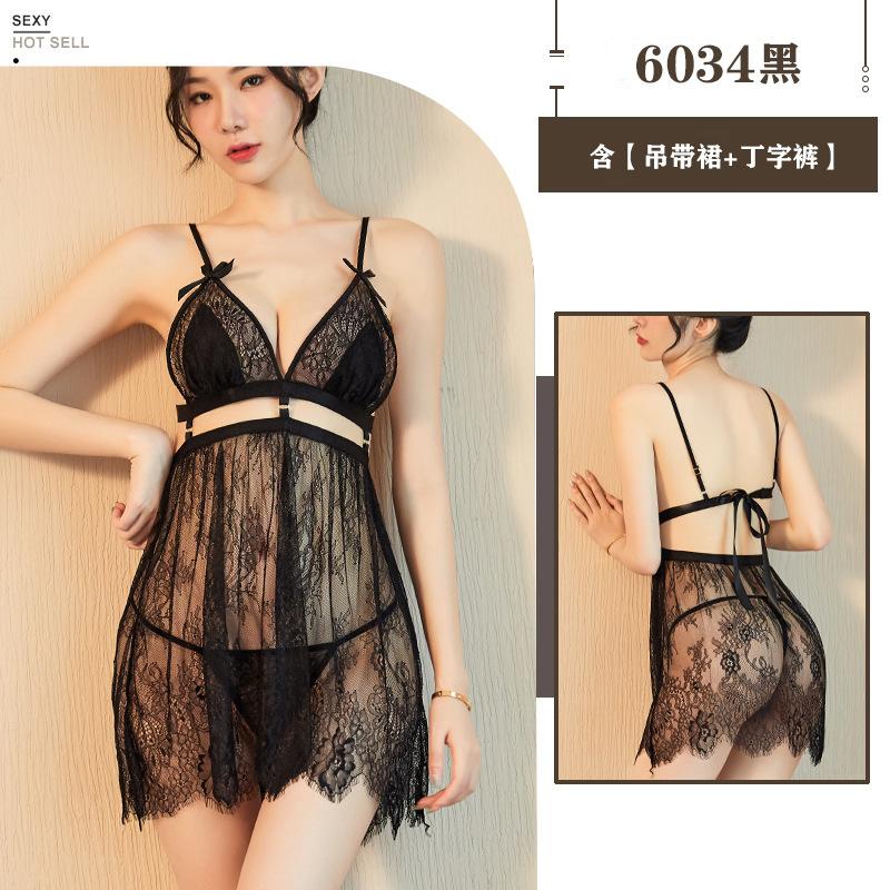 Yijin Erotic Underwear Sexy Mesh Transparent Temptation Suspender Nightdress Backless Tether Muse One Piece Hair