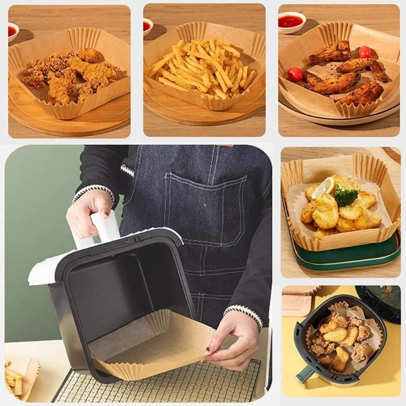 150PCS Kitchens Accessories Air Fryer Paper Kitchen Utensils Disposable Square Round Pastry Molds BBQ Plate Non-stick Pad