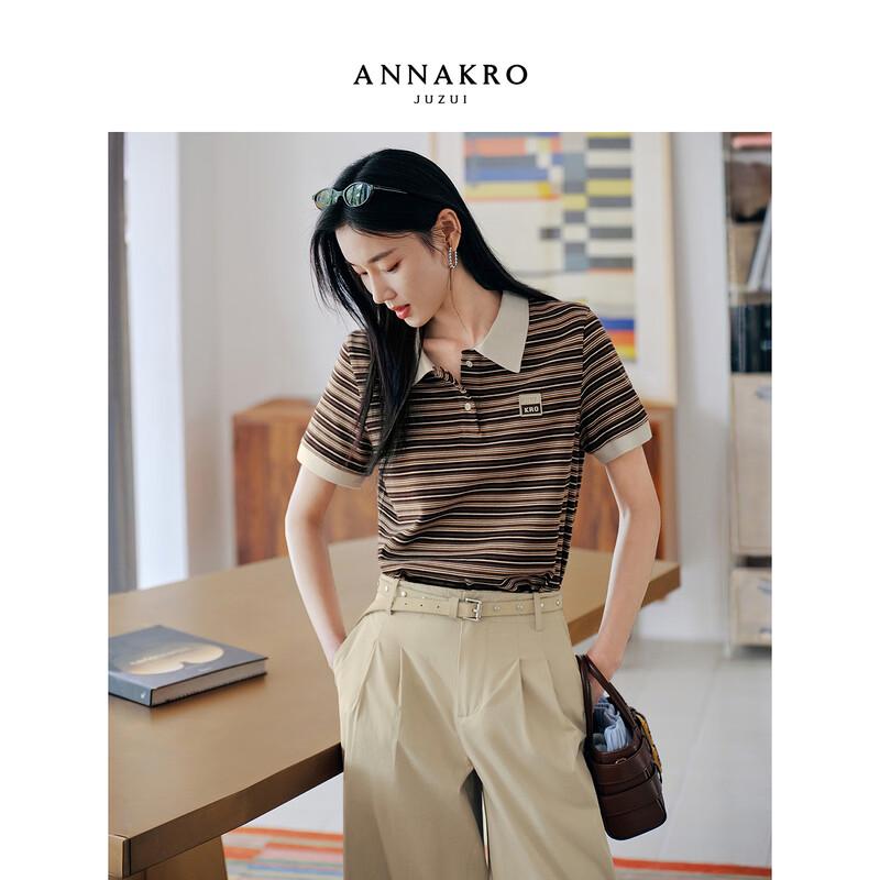 Juzhi Annacoco Women s Retro Striped Lapel T-shirt 2XL