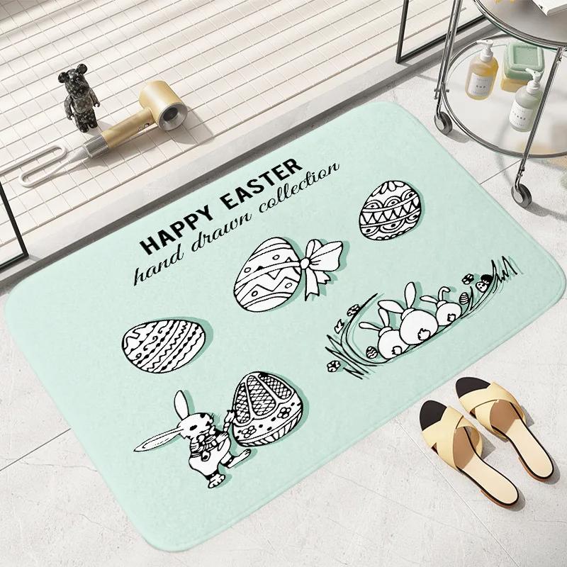 Anti-slip Easter Thanksgiving Cute Rabbit Egg Printed Entrance Doormat Soft Carpet for Living Room Bedroom Balcony Area Rug
