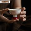 65ml Hand Drawn Peony Master Cup Vintage High Footed Large Teacup High End Gold Plated Tea Cup Flower Mouth Kung Fu Tea Set Gift