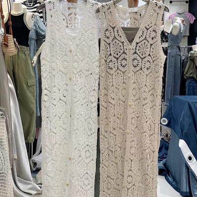Button Lace Waist Strap, New Korean Version Hook Flower Cover Up Shirt, Hollowed Out Pullover, Loose Knit Sweater