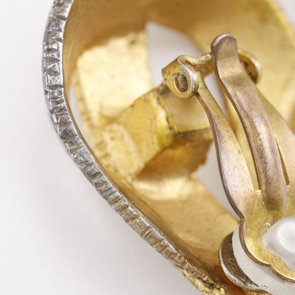 HERMES Ribbon motif Earring BIJOUTERIE FANTAISIE vintage Plated Gold ribbon 34g Women Used