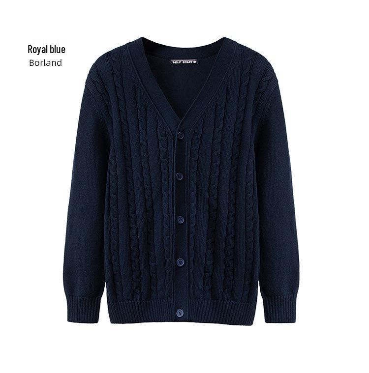 2025 New Autumn/Winter Men's Pure Cotton Cable Knit Cardigan: Youthful, Casual, V-Neck Sweater Coat, Thickened for Warmth.