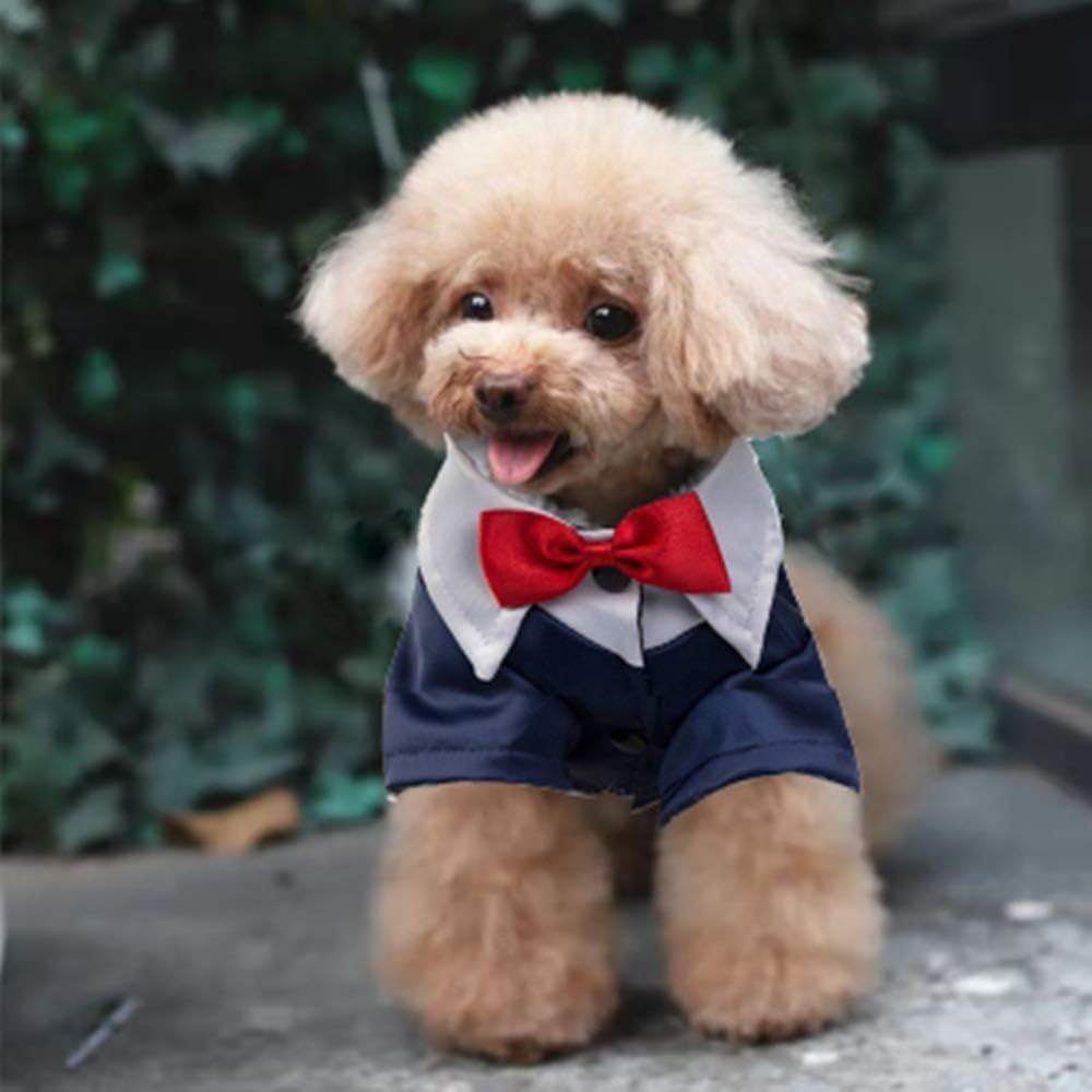 THREEDOG Dog Tuxedo Suit,red Fashion Dress Dog Clothes for Wedding Party,Dog Checked Shirt pet Dress with Bow tie for Birthday,Puppy Costumes for