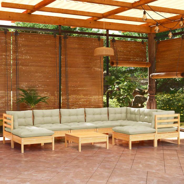 VidaXL Bois de Pin Massif Salon de Jardin 10 pcs avec Coussins Mobilier de Patio Meubles d'Extérieur Mobilier de Jardin 3096713