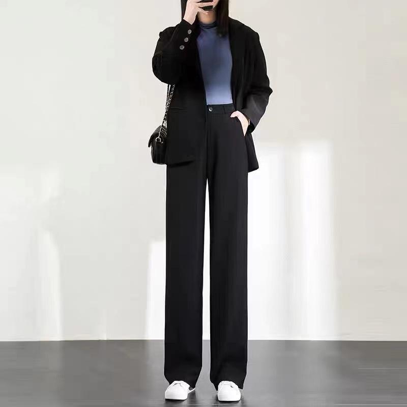 Women's High-Waist Black Wide-Leg Suit Pants - Summer Thin, Slim, and Casual Professional Trousers