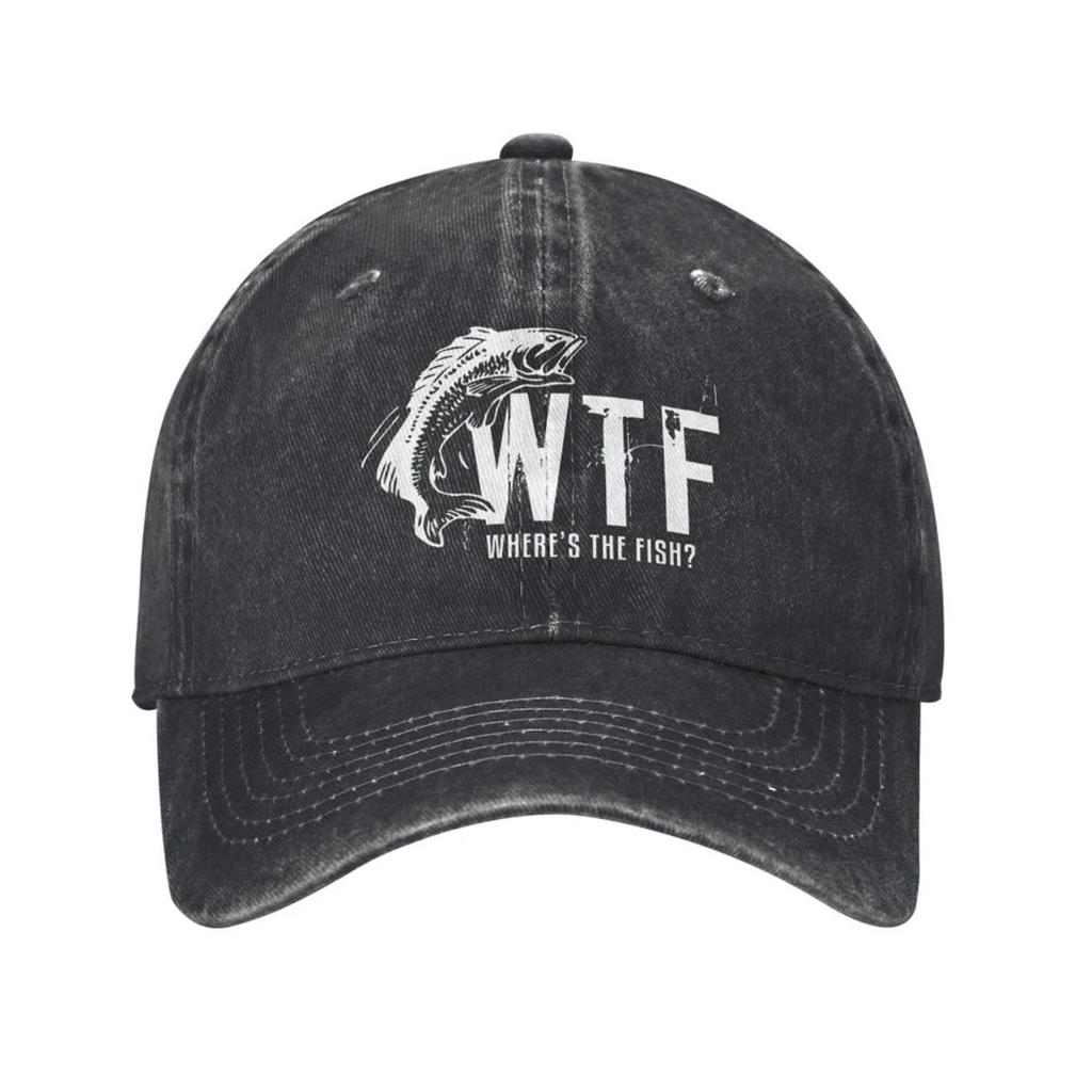 Gdzie jest ryba WTF Czapki baseballowe Unisex Postarzana dżinsowa czapka typu snapback Zabawny wędkarz wędkarz wędkarz Outdoor Bieganie Prezent